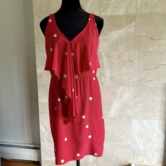 Amanda Uprichard Silk Mini Dress XS Red Polka Dot Ruffle $216 Coquette Party - Picture 1 of 8